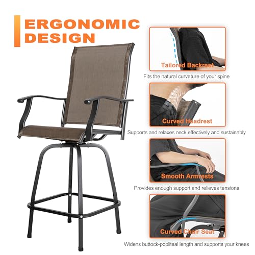 NUU GARDEN 5 Piece Patio Bar Set with Square Silk Screen Bar Height Glass Table and 4 Counter Textilene Height Swivel Chairs for Patio, Yard, Outdoor