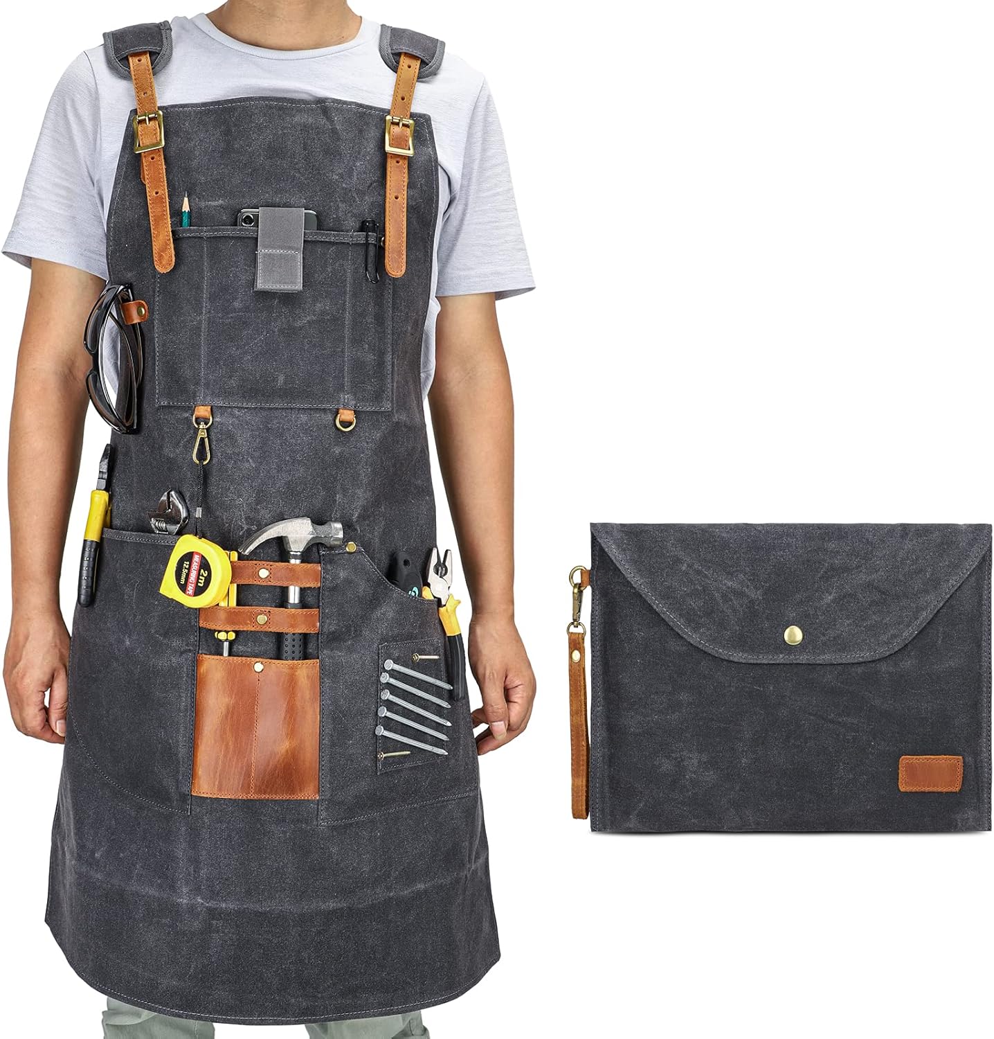 Heavy Woodworking Aprons for men, Gift for Woodworker,11Tool Pockets,Durable Waxed Canvas