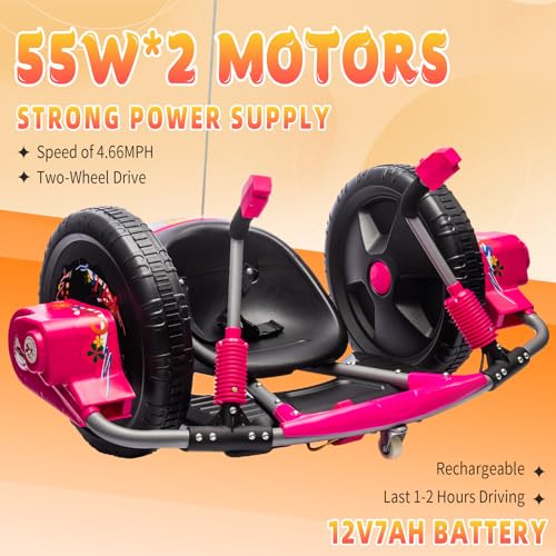 Electric Drift Kart with 16" Large Tyres, 360° Swivel Capability, Dual Lever Steering, 12V Ride On Toys for Boys and Girls from 3 Years Old
