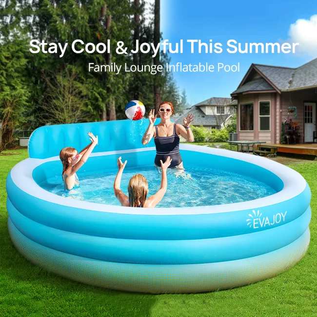 Evajoy Inflatable Pool, Family Lounge Swimming Pool with Seat for Kids Aldult, Round, 7.33 x 7.11 x 2.5 ft