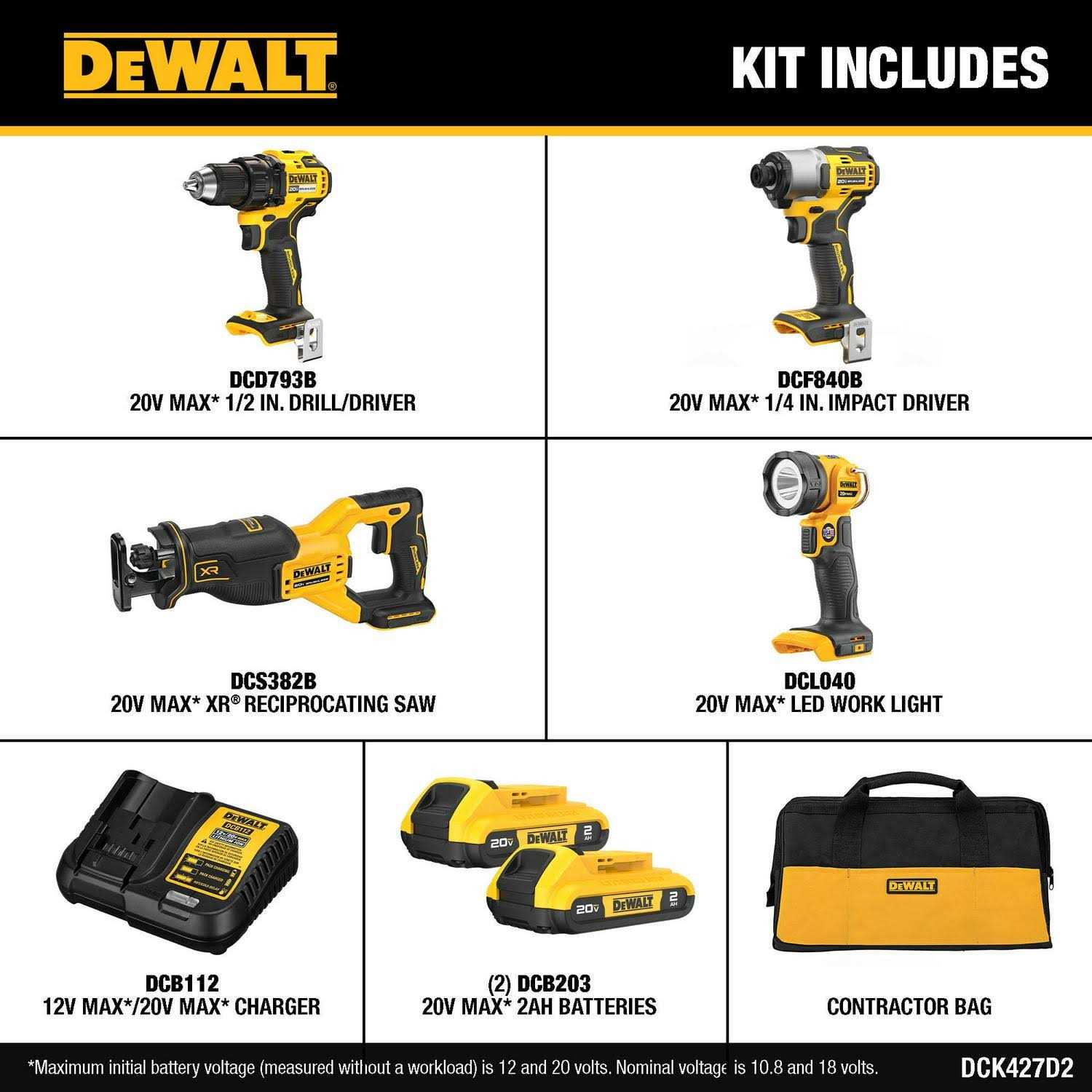 DEWALT 20V MAX 4 Tool Combo Kit DCK427D2 - Shop Hardware Tools Online Store
