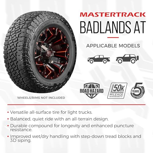 Set of 4 (FOUR) Mastertrack BADLANDS AT All Terrain LT285/70R17 10 Ply E 126S SUV Light Truck Tire + Road Hazard Warranty Included