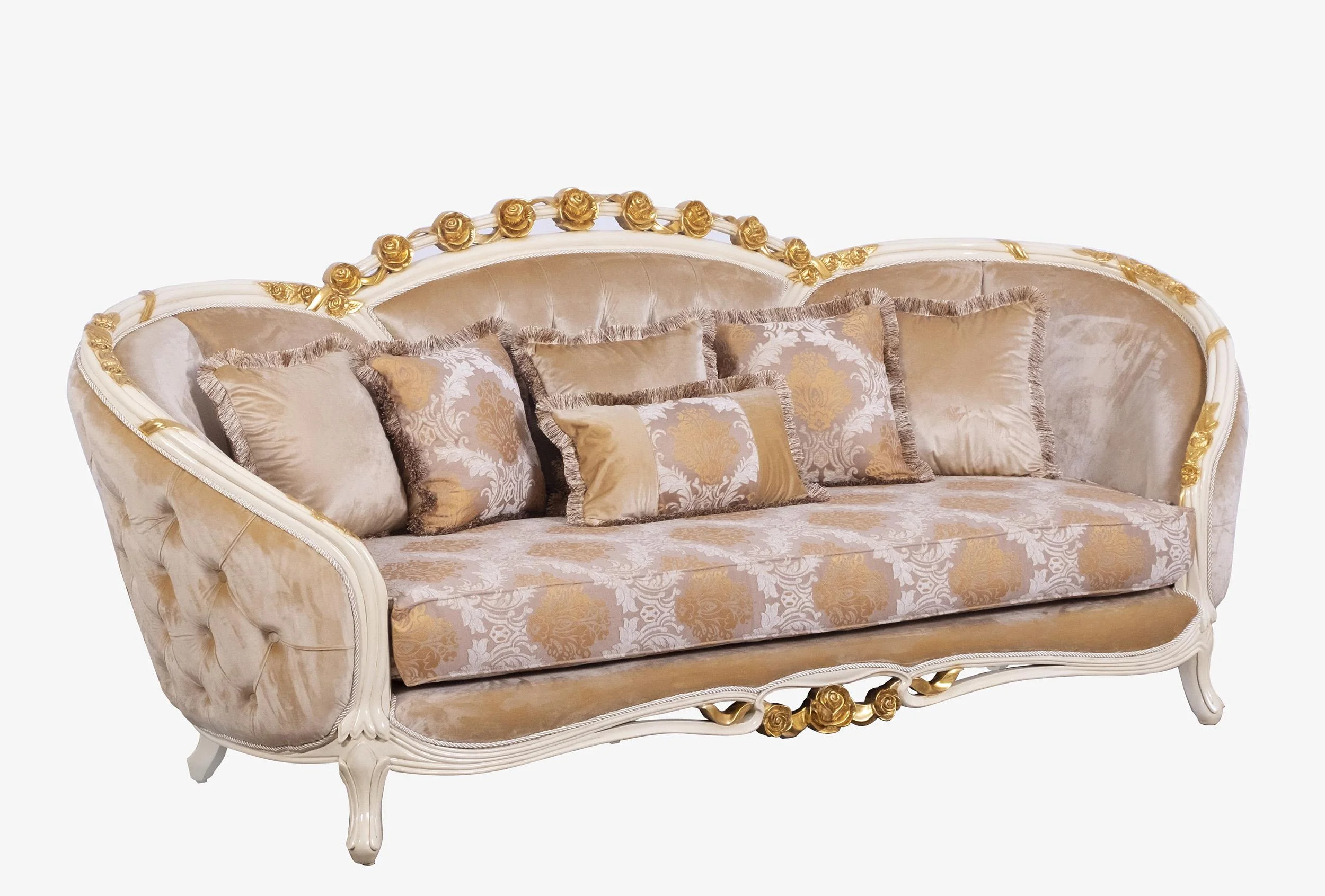 Luxury Beige & Gold Wood Trim VALENTINE Sofa Set 3 EUROPEAN FURNITURE Classic