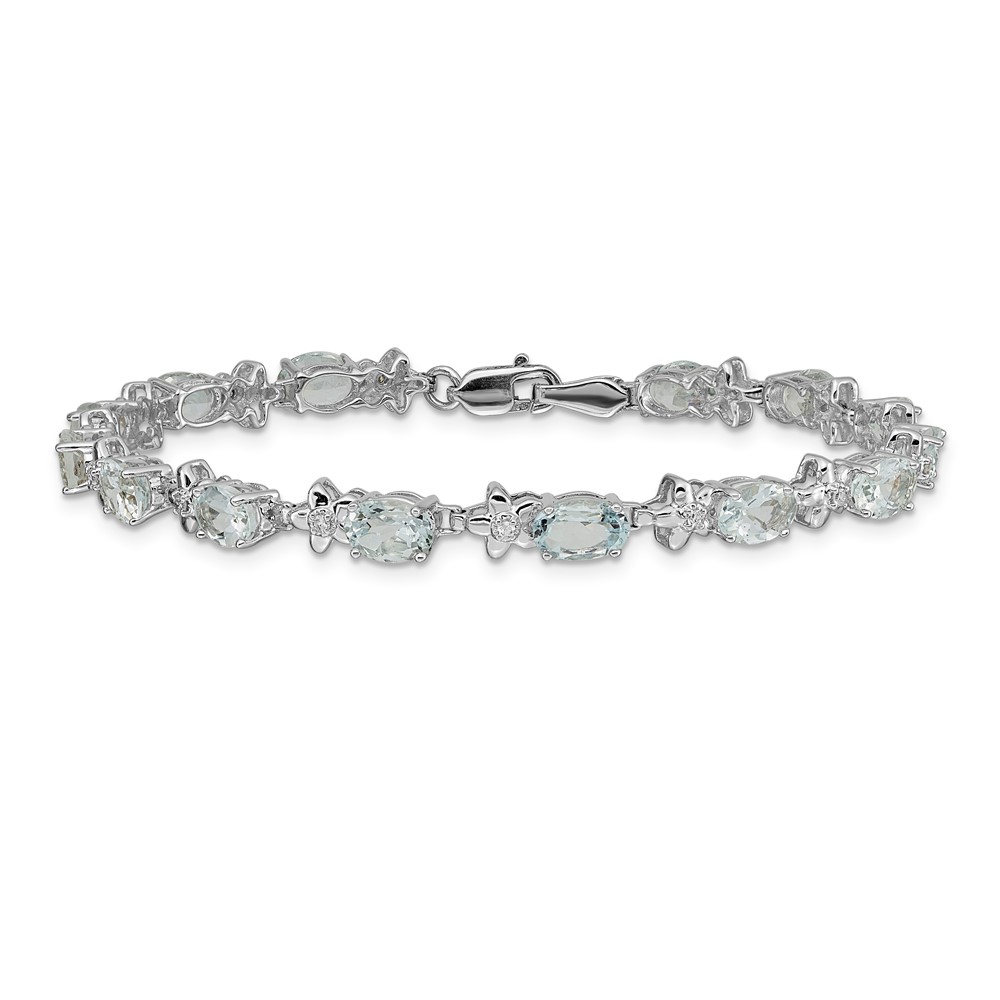 Primal Gold 14 Karat White Gold Floral Diamond and Aquamarine Bracelet