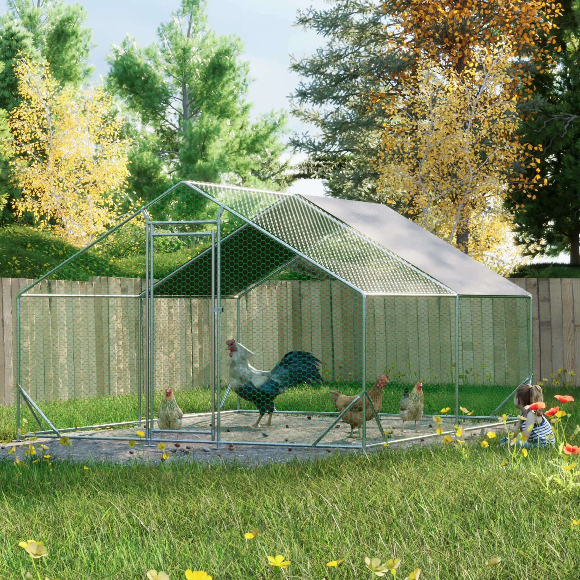 Large Metal Chicken Coop, Walk-in Chicken Run with Waterproof and Anti-Ultraviolet Cover for Backyard Farm(10' L x 13 W x 6.56' H)