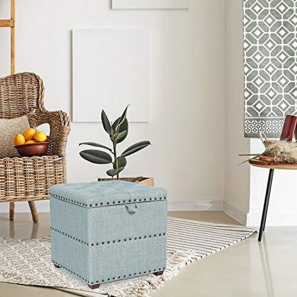 HJZBNONE Modern Nailhead  Ottoman with Tray Top Square Script Ottoman Space-Saving Coffee Table  Grey