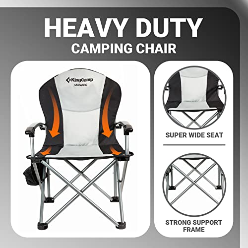 KingCamp Oversized Camping Folding Chair, Heavy Duty 450 LBS with Lumbar Support, Padded Outdoor Chair with Cup Holder