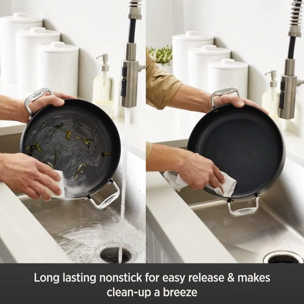 All-Clad HA1 Hard Anodized Nonstick Cookware, Sauteuse with Acacia Wood Trivet & Spoon and Glass Lid, 4 quart