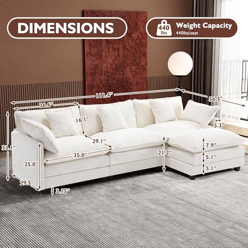 Ihanherry 111.4" U Shaped Modern Cloud Sofa Modular Sectional Couch with 2 Ottoman, 5-Seat Chenille Deep Seat Sofa with Pillow for Living Room