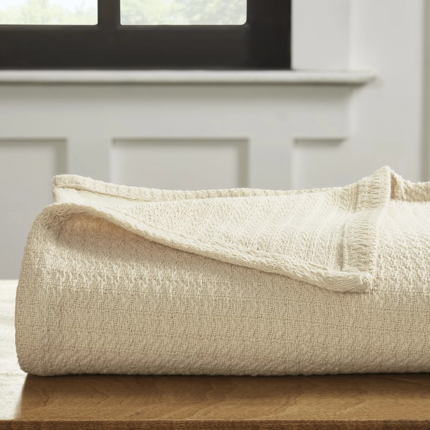 Superior Waffle Weave Knit Cotton Blanket, Twin/ Twin XL, Ivory