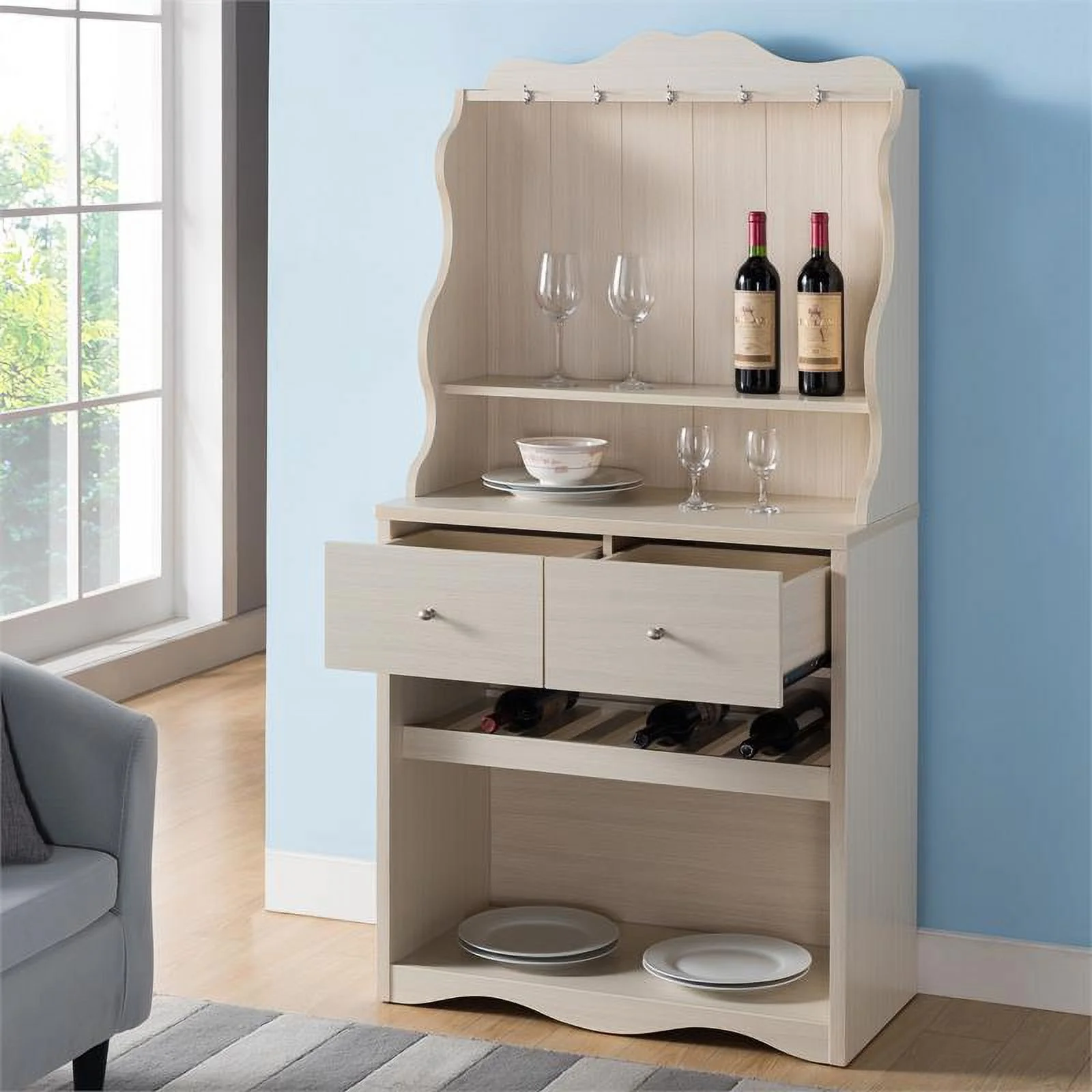 Furniture of America Hazleton Wood Multi-Storage Baker Rack in Ivory