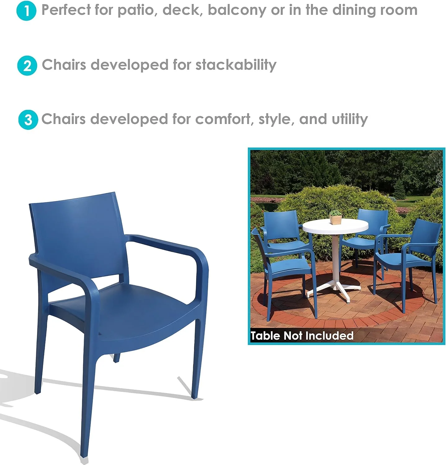 Landon All-Weather Plastic Indoor/Outdoor Dining Armchair - Grade - Sax Blue - 4 Chairs