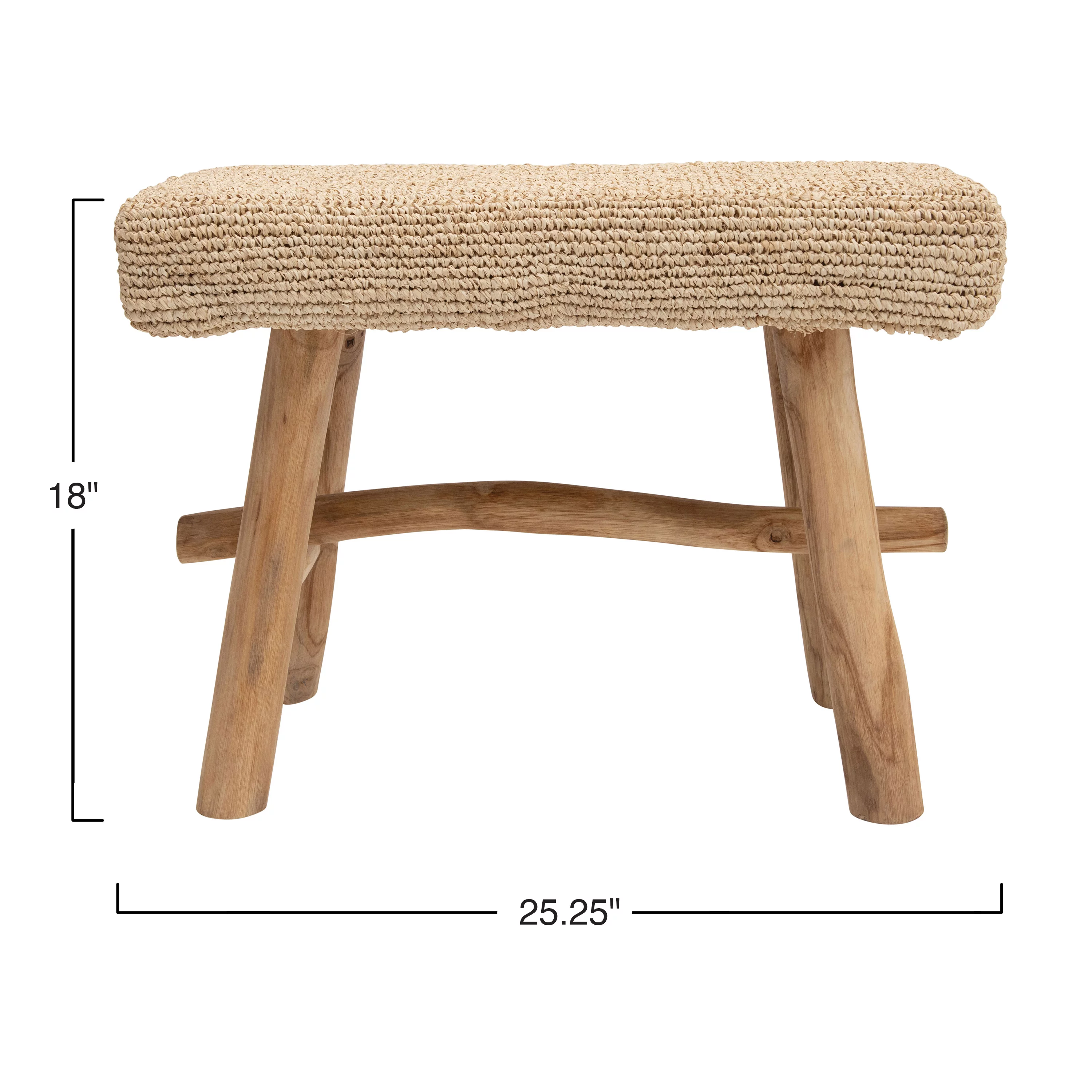 Creative Co-Op 25.25"W Woven Mendong Covered Stool with Teak Wood Legs