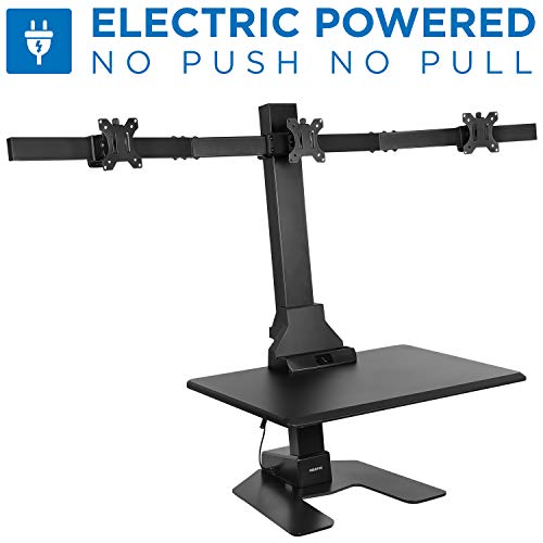 Mount-It! Triple Monitor Electric Standing Desk Converter - 3 Screens Stand Up Desk Riser