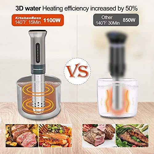 KitchenBoss Sous Vide Cooker Machine: 1100 Watt IPX7 Waterproof Water Thermal Immersion Circulator Accurate Temperature Control Digital Display