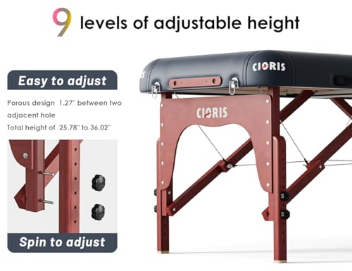 CLORIS 84" Professional Massage Table Portable 2 Folding Lightweight Facial Solon Spa Tattoo Bed Height Adjustable with Carrying Bag & Aluminium Leg