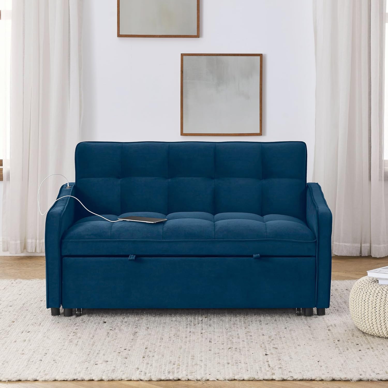 3 in 1 Convertible Sleeper Sofa Couch with Pull Out Bed,Small Futon Loveseat Lounge Chaise with Reclining Backrest and Armrest