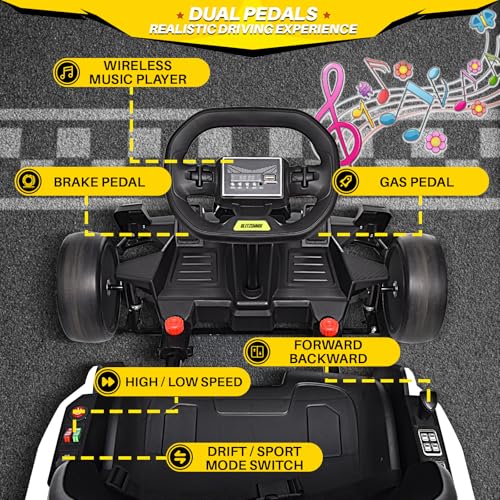 Blitzshark 24V Kids Go Kart 300W Powerful Drift Kart Electric Pedal Kart Outdoor Race Toy, with 2X150W Strong Motor, 7AH Big Battery
