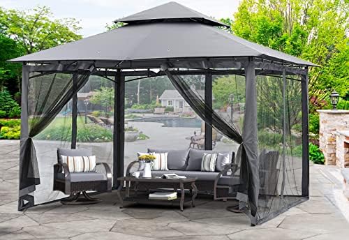 MASTERCANOPY Outdoor Garden Gazebo for Patios with Stable Steel Frame and Netting Walls (11x11,Dark Gray)