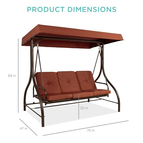Best Choice Products 3-Seat Outdoor Large Converting Canopy Swing Glider, Patio Hammock Lounge Chair for Porch, Backyard w/Flatbed, Adjustable Shade