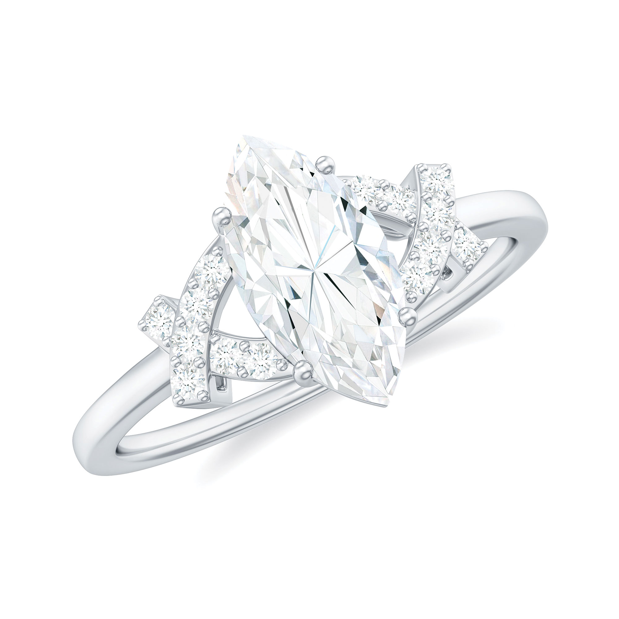 Marquise Cut Solitaire Moissanite Gold Engagement Ring for Women (5X10 mm), 925 Sterling Silver, US 4.00