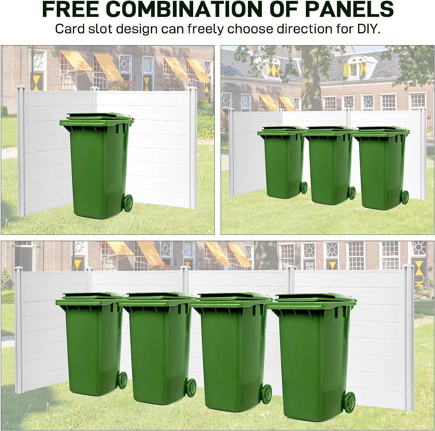 LAZY BUDDY 48''x47.2'' Outdoor Privacy Screen, 2 Panels Vinyl Air Conditioner Fence with 3 Metal Stakes, Privacy Fence Enclosure for Trash Can