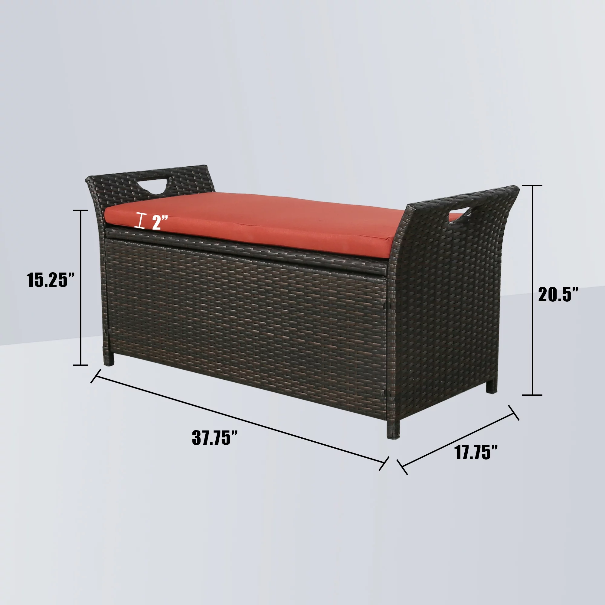 Ulax Furniture 27.6 Gallon Patio Wicker Storage Box, Outdoor Rattan Storage Bench Deck Bin with Cushion and Hydraulic Hinge Lid (Rust Red)