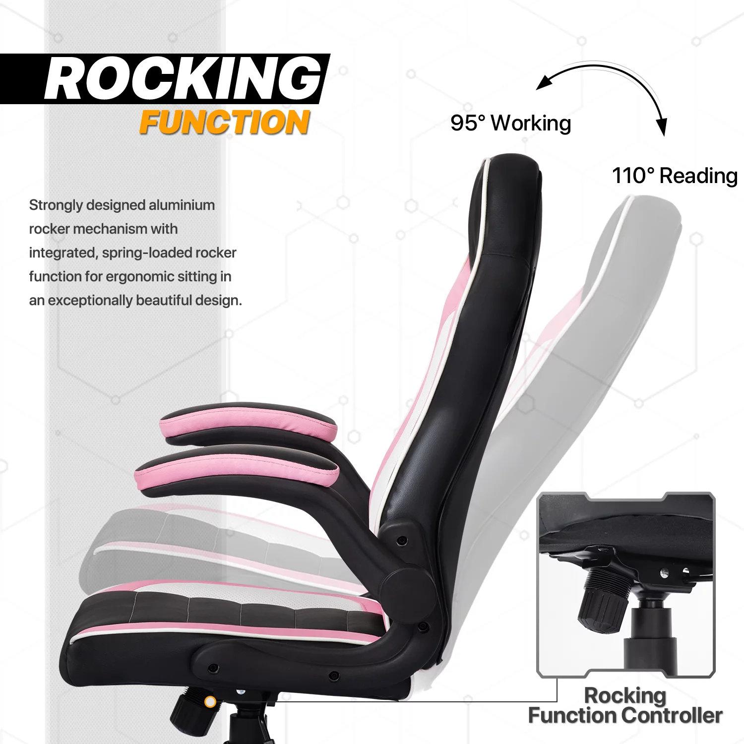 MoNiBloom PU Leather Computer Gaming Chair, with Flip-Up Arms Working Desk Office Seat, Black/Pink