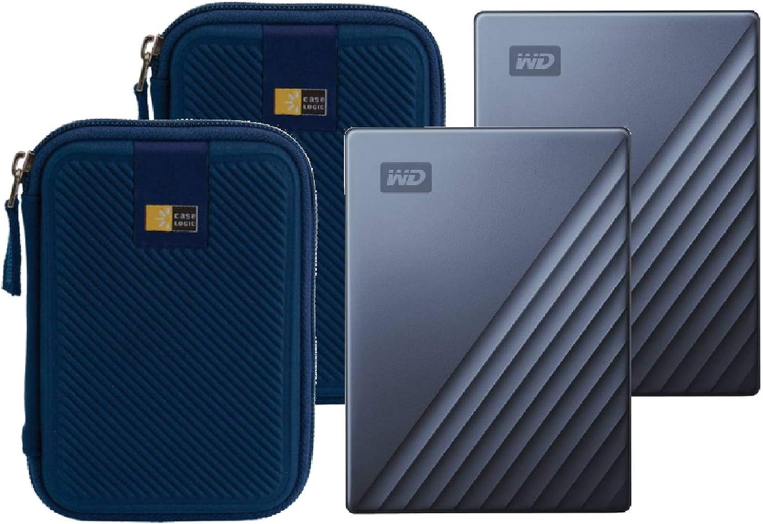 2 WD 4TB My Passport Ultra USB 3.0 Type-C Slim Portable External Hard Drives (Blue) + 2 Compact Hard Drive Cases (Navy Blue)