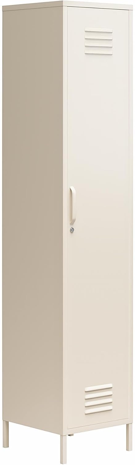 Novogratz Cache 1-Door Tall Single Metal Locker Style Storage Cabinet, Parchment
