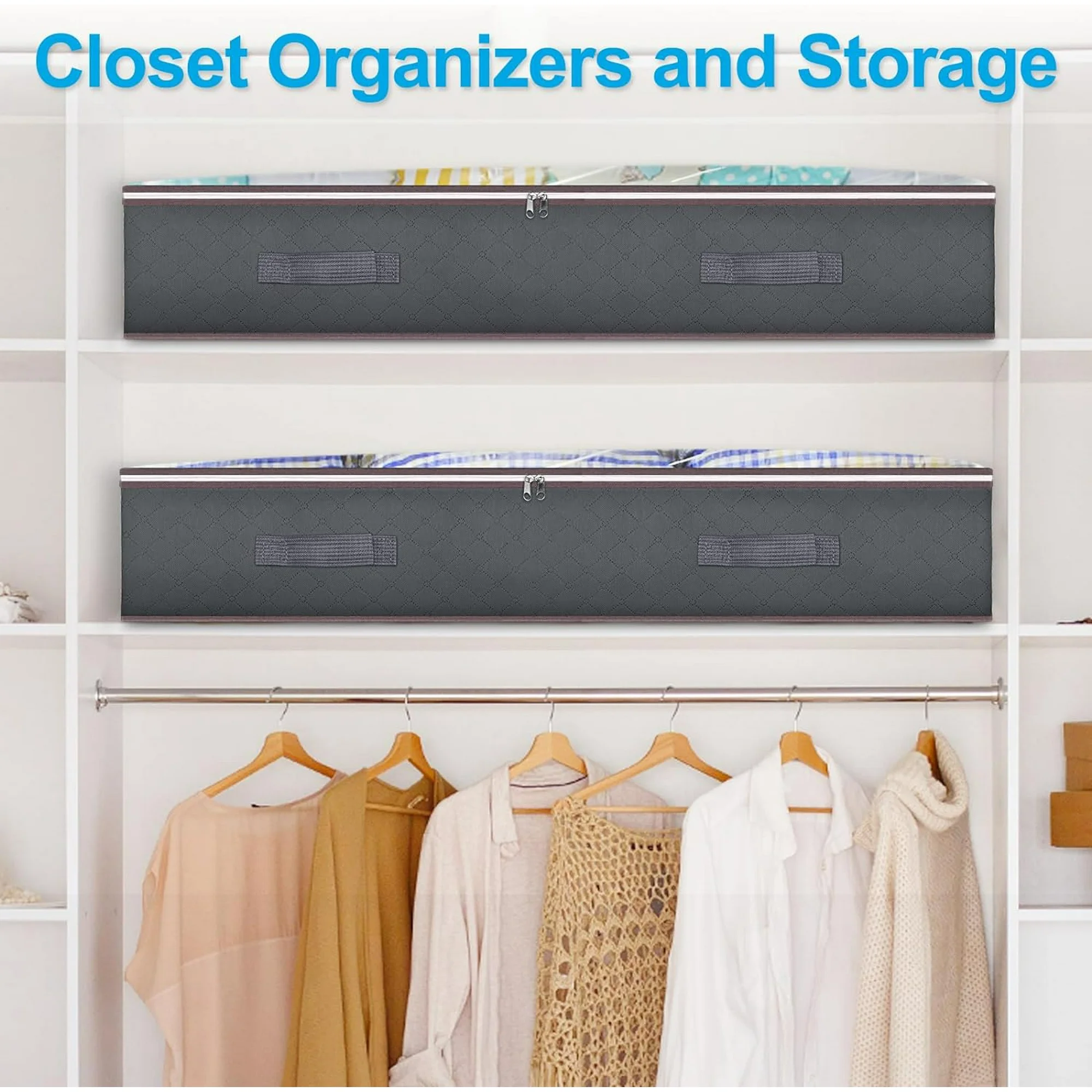 90L Under Bed Storage Containers, Foldable Storage Bins with  Window for Blankets, Clothes, Linens,