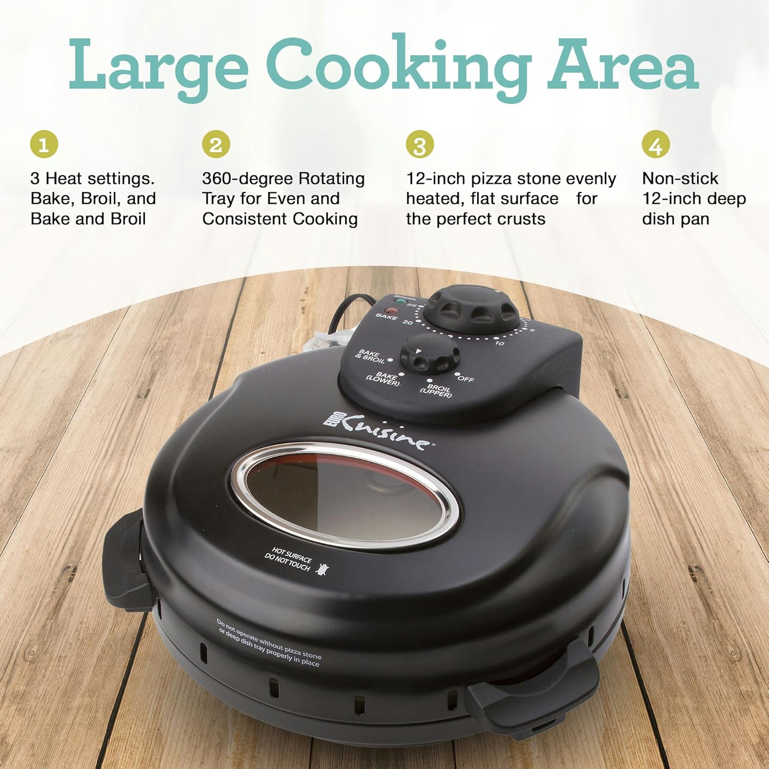 Euro Cuisine PM600 Crispy Crust 12" Rotating Pizza Maker with Stone & Baking Pan, Electric Pizza Oven Countertop