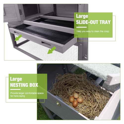 GUTINNEEN Mobile Chicken Coop with Wheels Expandable Chicken Tractor Outdoor Hen House for 2-4 Chickens 67.3" L(Brown)