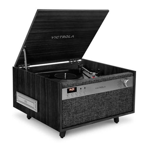 Victrola Century 6-in-1 Vinyl Record Player & Music Center &ndash; 3-Speed Turntable, CD & Cassette Player, VINYLSTREAM, Bluetooth & 3.5mm Aux