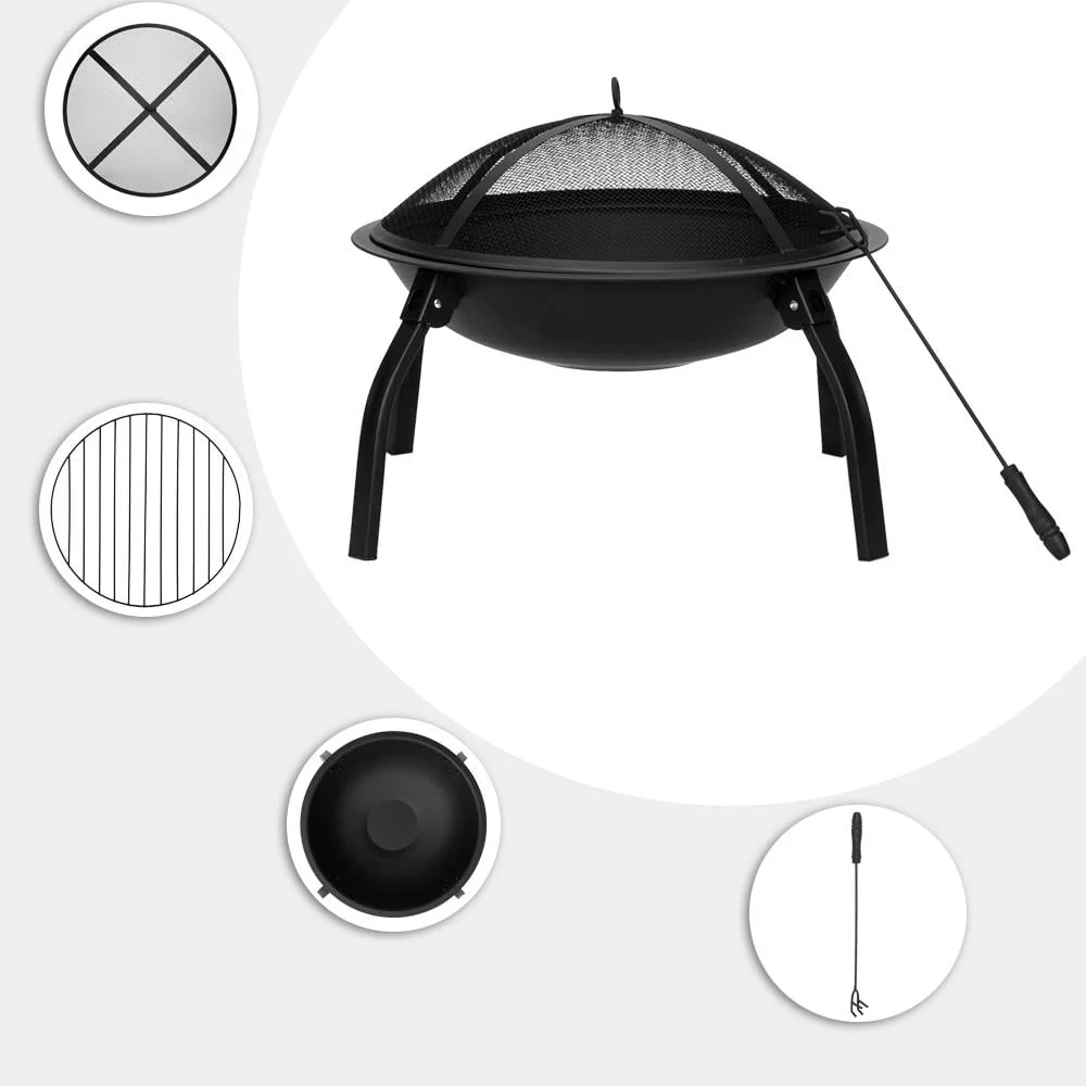 UBesGoo 32 Wood Burning Firepit Garden Square Fire Pit Stove Fire Bowl Patio Firepits Outdoor Black