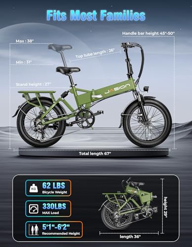 Jasion EB7 2.0/ST Electric Bike for Adults, 1200W Peak Motor 28MPH Max Speed Folding Ebike, 48V 10AH Removable Battery