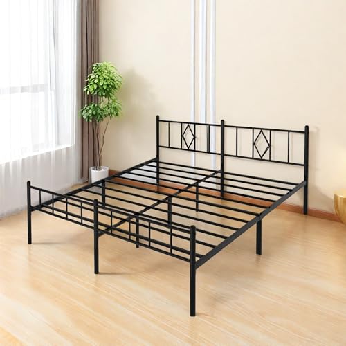 Full Size Bed Frame, 14 Inch Metal Platform Bed with Iron-Art Headboard & Footboard, Classic Bed Frame with Heavy Duty Metal Slats Support