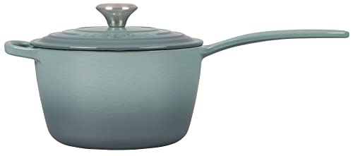 Le Creuset Enameled Cast Iron Signature Round Dutch Oven with Lid, 5.5 Quart, Sea Salt & Signature Saucepan - Sea Salt