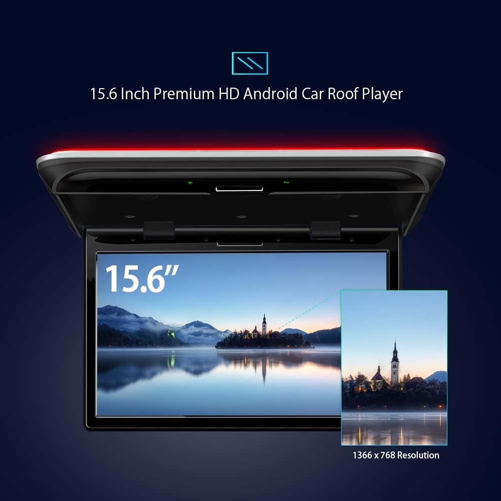XTRONS Android Car Overhead Player 15.6 Inch Wide IPS Screen Car Roof Mount Monitor with Built-in Stereo Speakers Flip Down Overhead Car Monitor