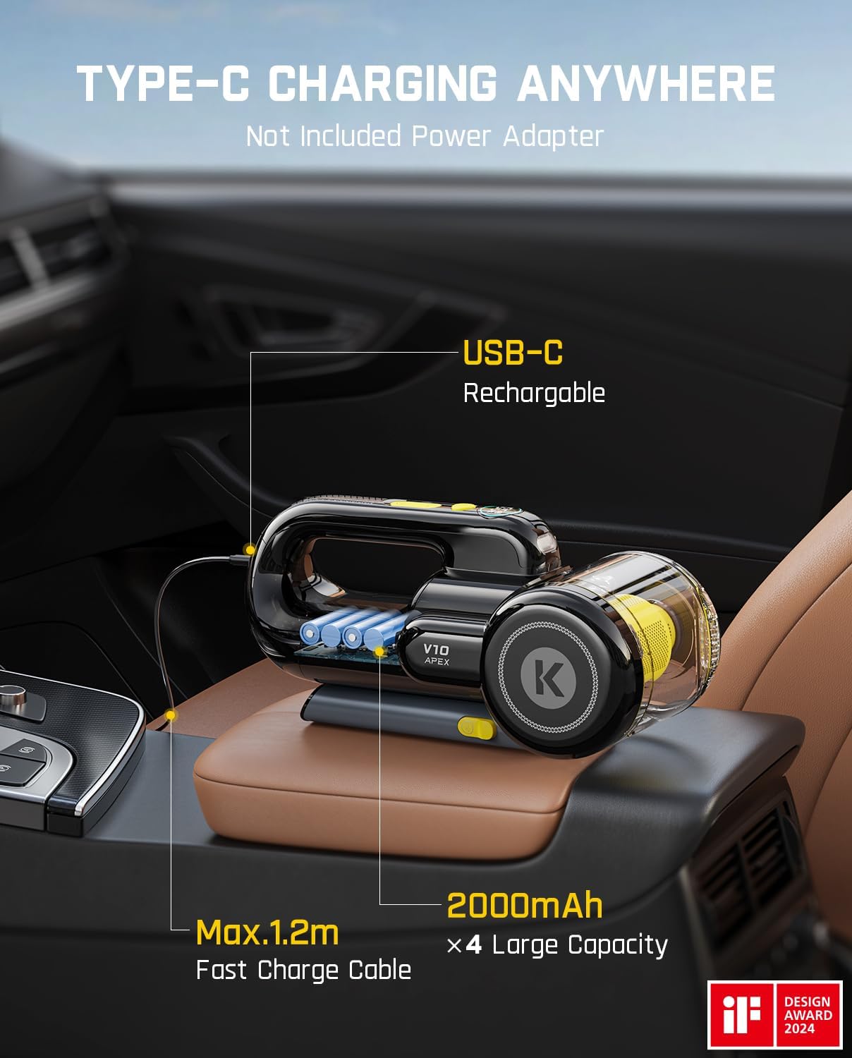 Fanttik Fold V10 Apex Pivot Car Vacuum, 17000Pa/50AW High Power Cordless Hand Vac, 2.5H Fast Charge, 16.9 oz Dustbin, LED Light, DynamicClean&trade