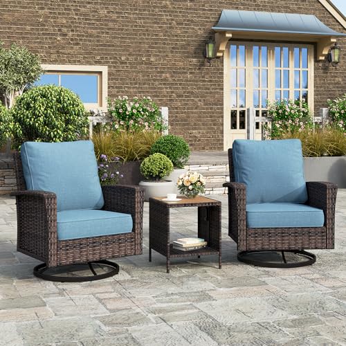 HERA'S HOUSE High Back Patio Furniture Set with Swivel Chairs, Outdoor Wicker Conversation Sets with 5.5" Comfy Cushions, 4 Piece Outside Sofa Sets