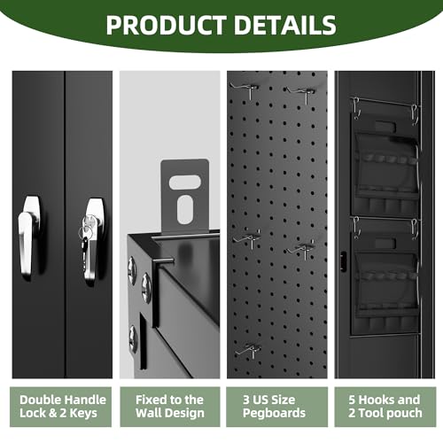 71" Metal Storage Cabinet with Wheels and Pegboard, Lockable Rolling Steel Storage Cabinet with 5 Adjustable Shelves and Door for Garage, Office