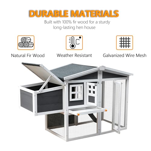 Outdoor Chicken Coop for 8 Chickens, 2025Upgraded Portable Wooden Hen House with Nesting Boxes, Chicken House, Chicken Run Cage