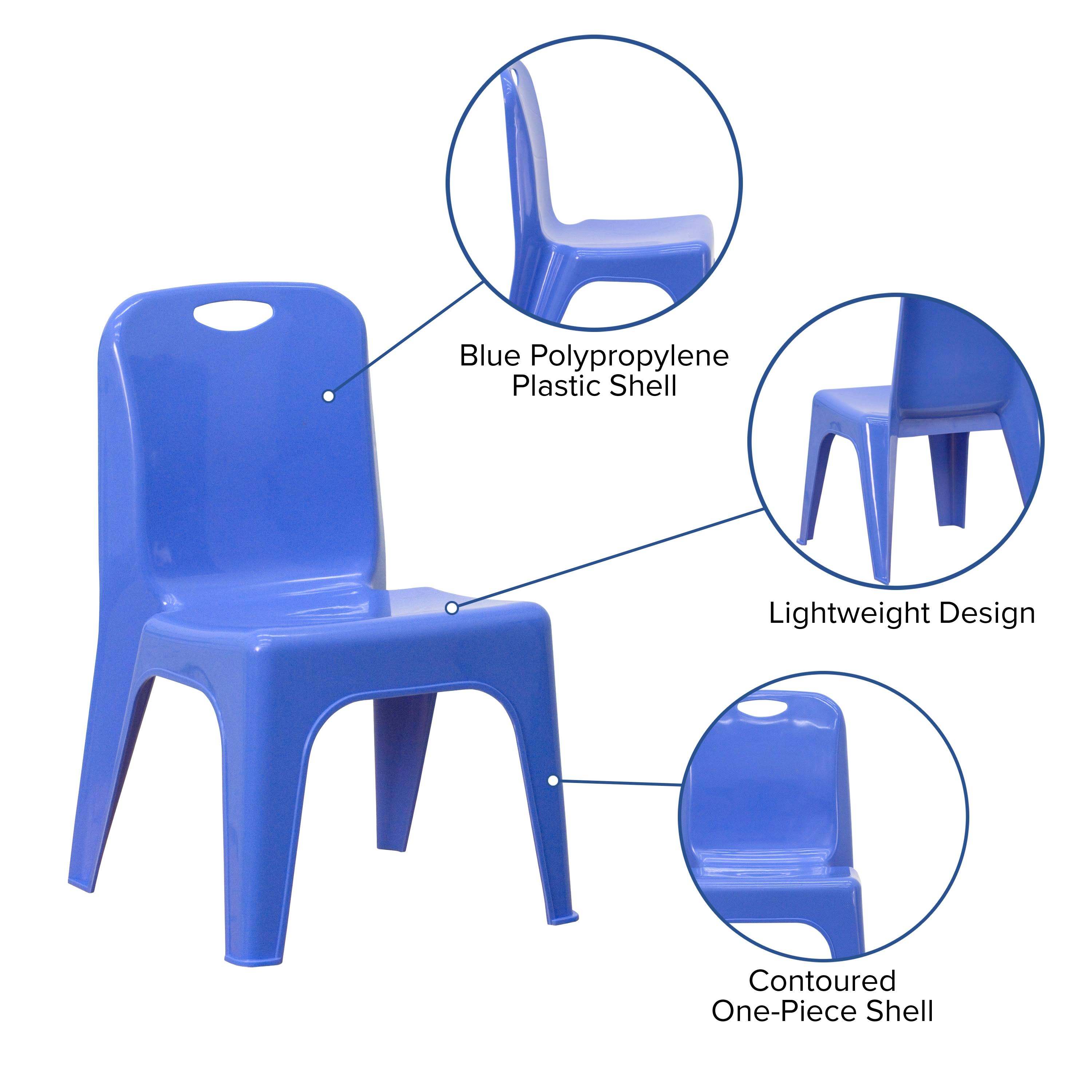 Flash Furniture 4 Pack Blue Plastic Stackable School Chair with Carrying Handle and 11