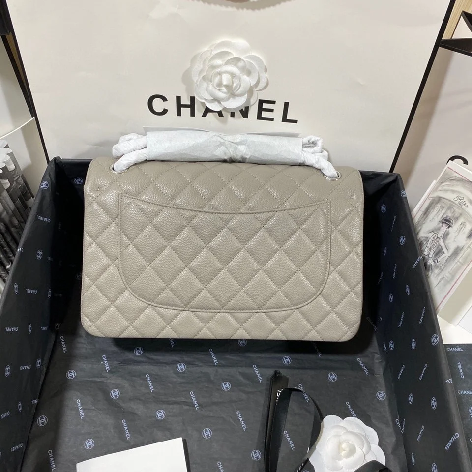 Chanel Large Classic Handbag Silver Hardware Grey For Women, Women&rsquo;s Handbags, Shoulder Bags 11.8in/30cm