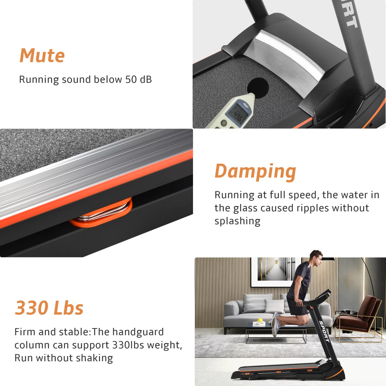 Folding 3.5 HP Treadmill 330 LB Capacity for Home, 15% Manual Incline Running Machine with & Strong Shock Absorption