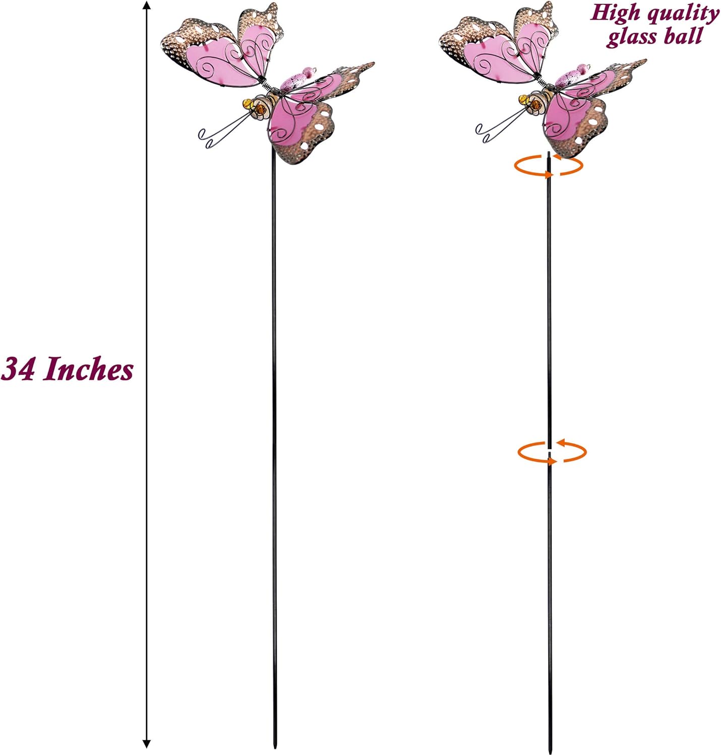Juegoal 34 Inch Butterfly Garden Stakes Decor, Dragonfly Hummingbird Stakes, Glow in Dark Metal Yard Art for Mom, Mothers Day Ideal Gifts