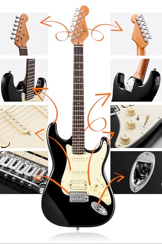 AKLOT Stryde Electric Guitar with Coil-Split: Roasted Maple Neck, Flame Maple Graphic Top, HSS Ceramic Pickups, Beginner Guitar Kit with 10W Amp