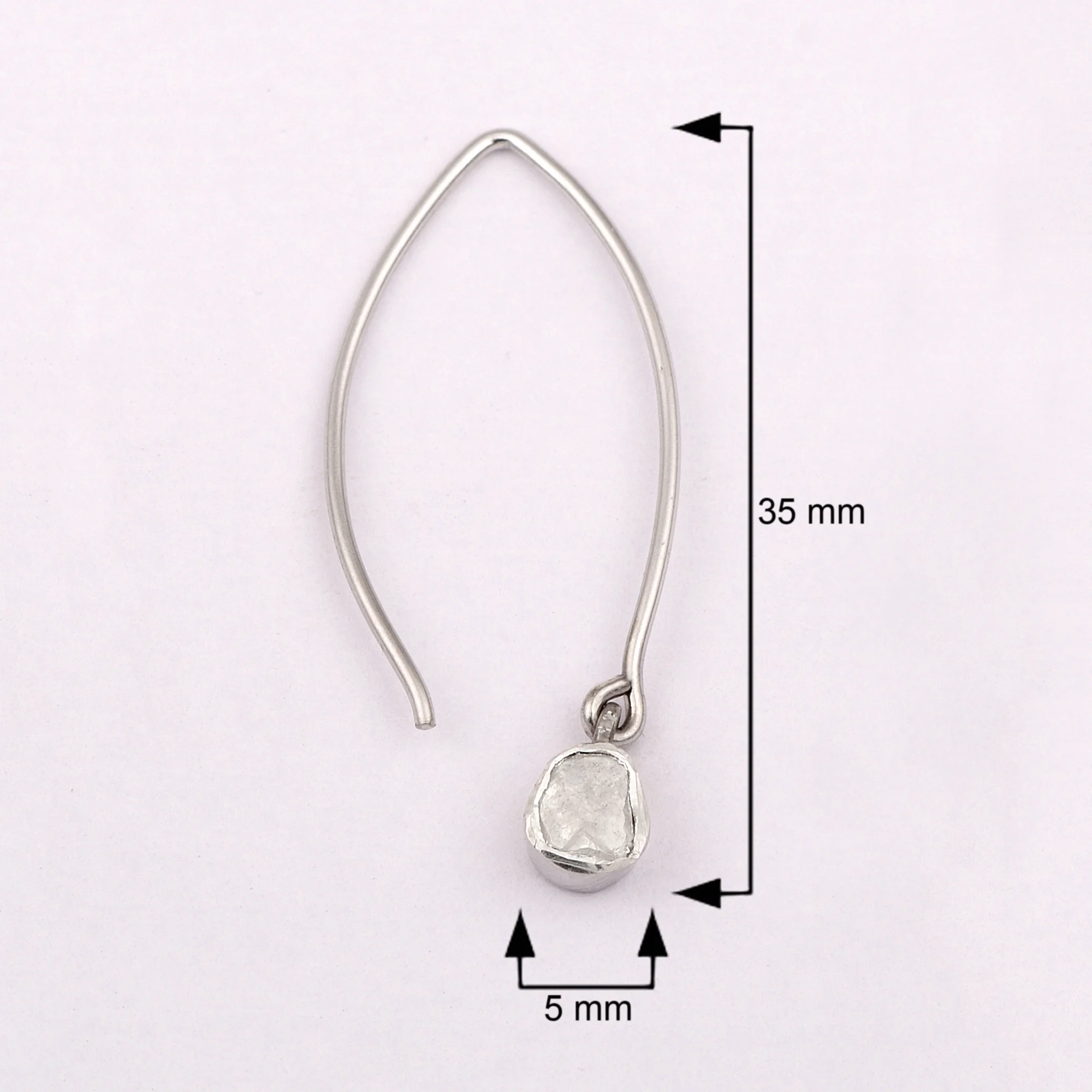 0.35 CTW Natural Diamond Polki Classic Dangles 925 Sterling Silver Platinum Plated Slice Diamond Earrings