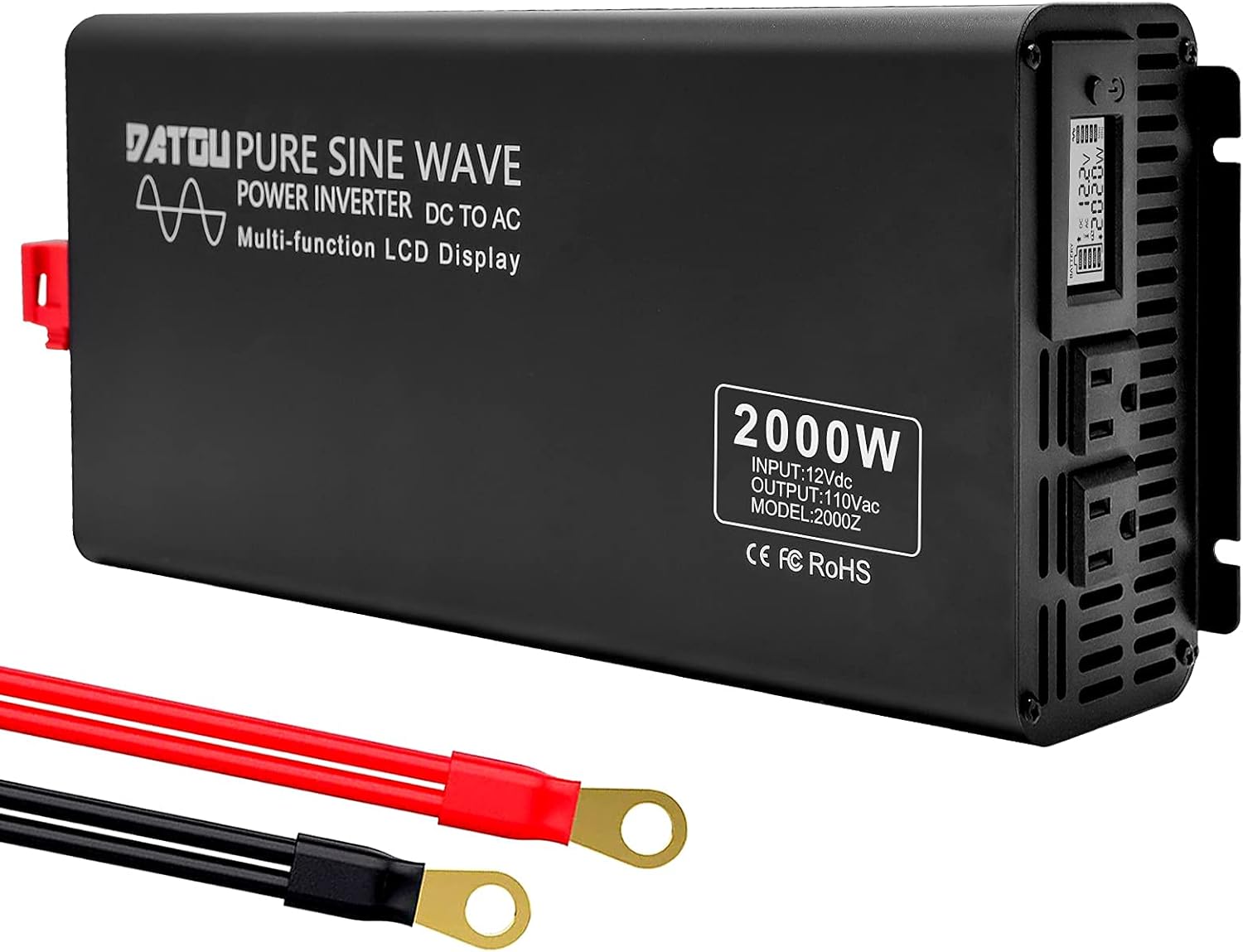 DATOUBOSS 3000W Power Inverter 6000W Peak Pure Sine Wave Inverter 12V DC to 110V AC with Dual AC Outlets & LED Display Car Converter(3000W 12-110V)